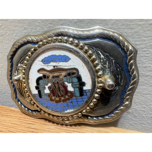 Vintage Native American Style Metal Belt Buckle Inlaid Design - Picture 6 of 16